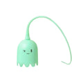 Automatic electronic cat wand toy with swinging silicone tails on green background