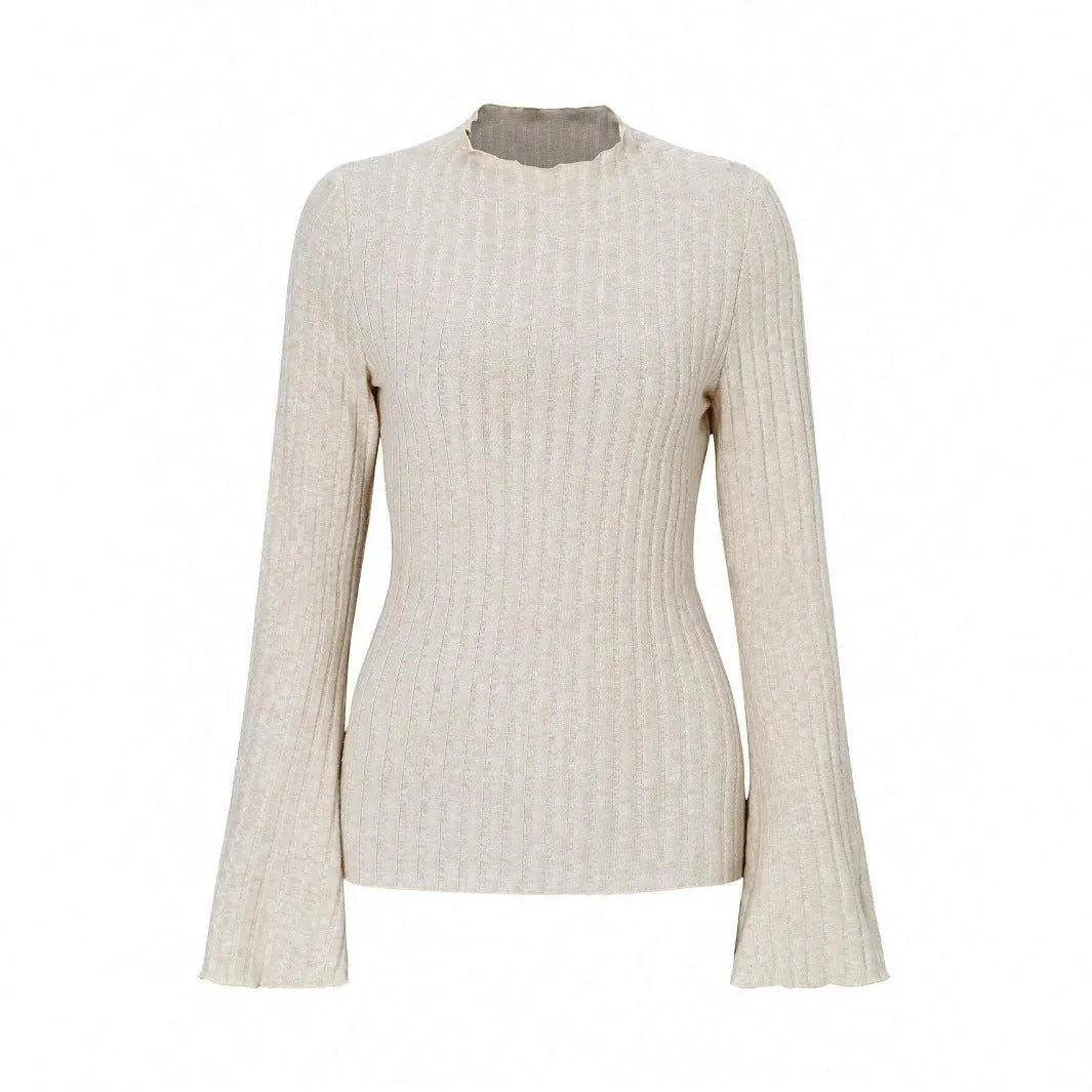 Long sleeve round neck top with lantern sleeves in black colour, slim fit design