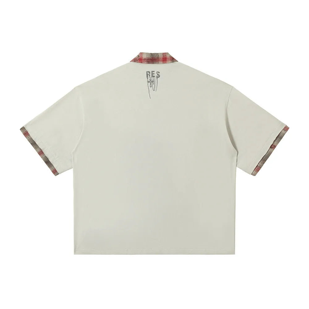 Men's loose fit cotton short-sleeved top with graffiti printing and asymmetric street style design