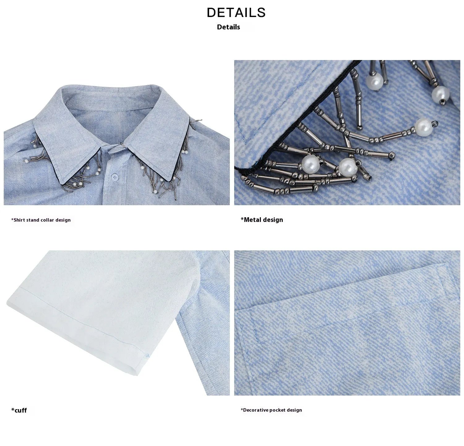 Men's blue and white gradient loose fit shirt with quilted details and short sleeves
