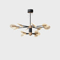 Nordic style iron LED chandelier with multiple acrylic shades hanging from a central frame.