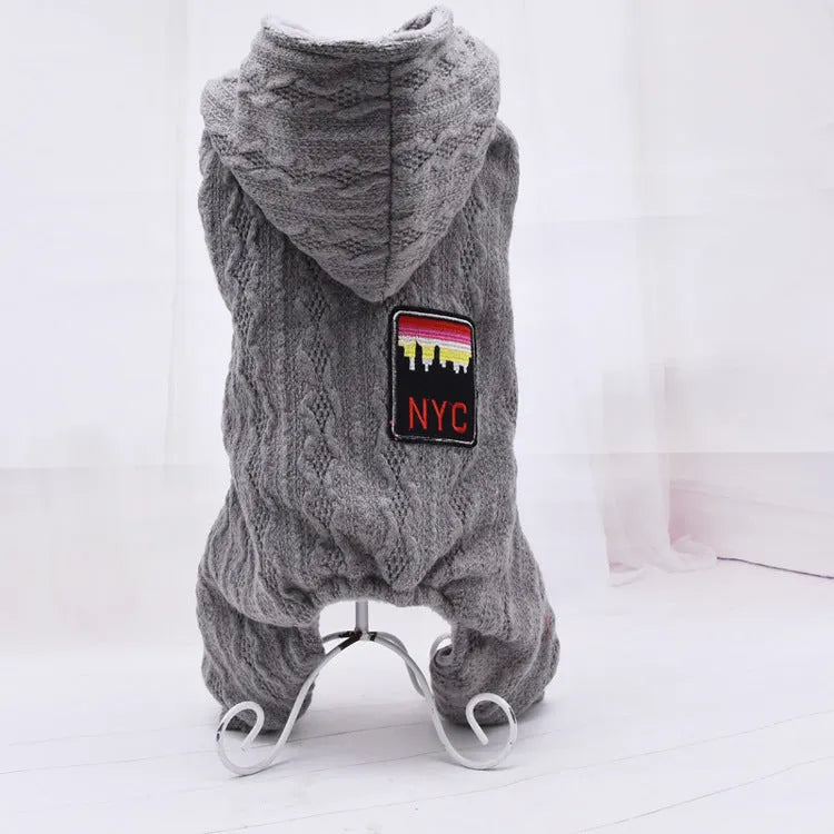 Four-legged thick pet clothes in green with sweater and velvet lining for dogs casual fit