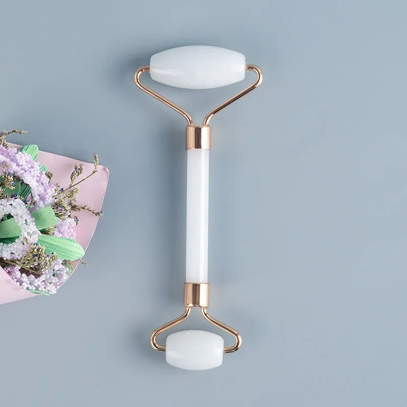 White jade roller and scrapping tool set with double-headed design and storage board