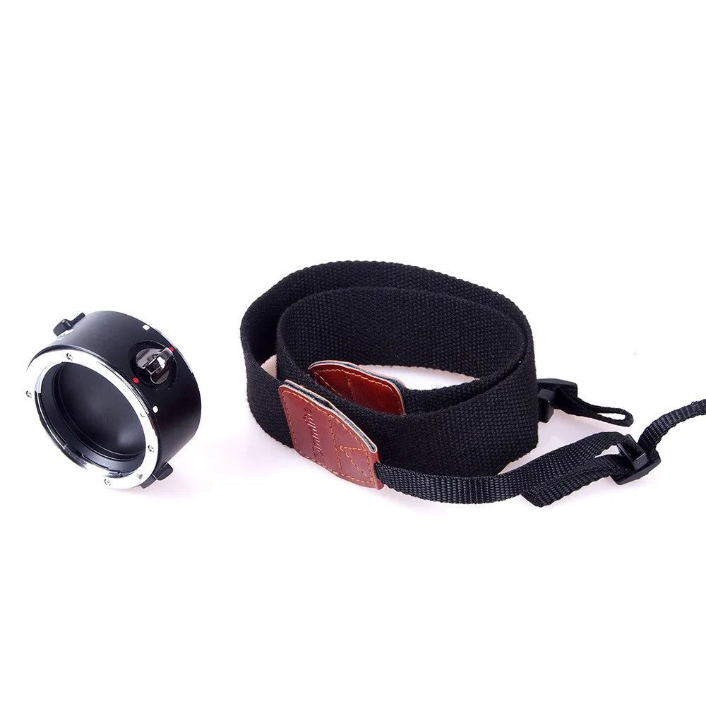 Aluminium Lens Flipper holder for Canon Nikon Sony cameras with a cotton shoulder strap