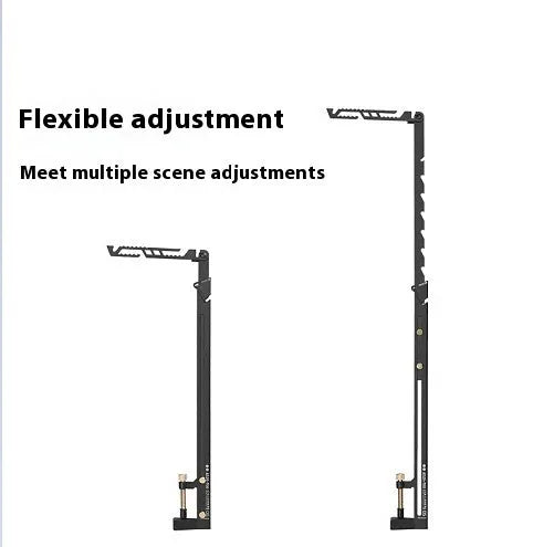 Black stainless steel telescopic lamp holder with adjustable pole and brass screws