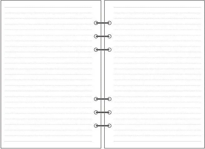 6-hole loose-leaf refill pack with A5 Daolin paper sheets showing blank, dot, line and square grid layouts