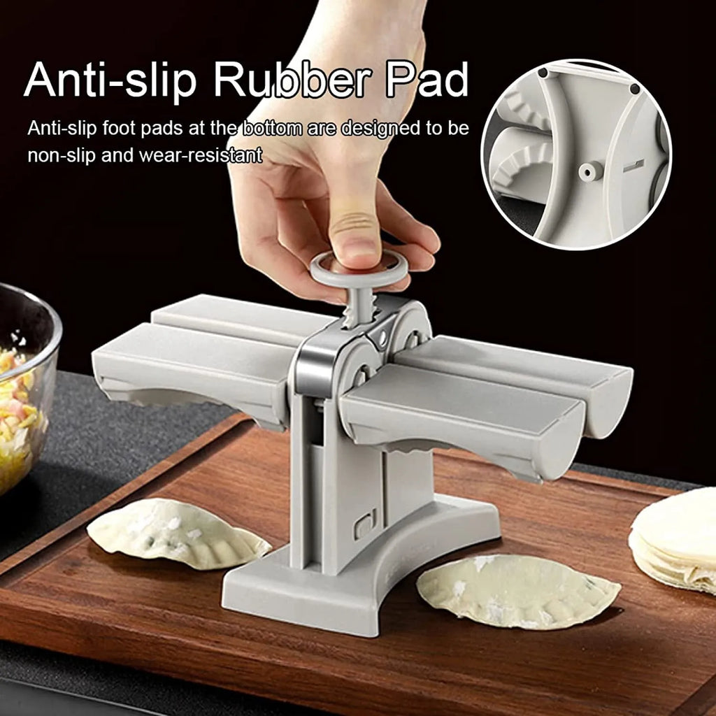 White double head manual dumpling maker with anti-slip rubber base mat