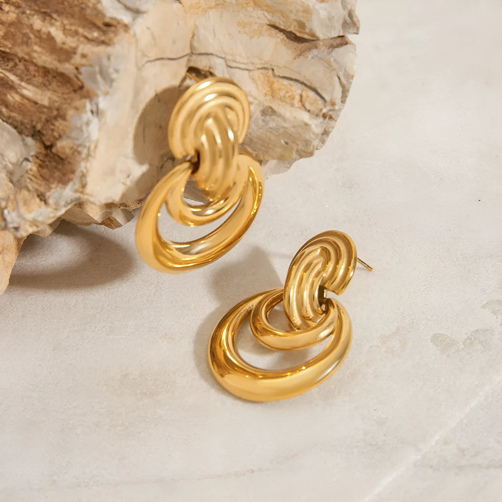 Pair of geometric stainless steel earrings with titanium steel ornament, colour JDE0102013