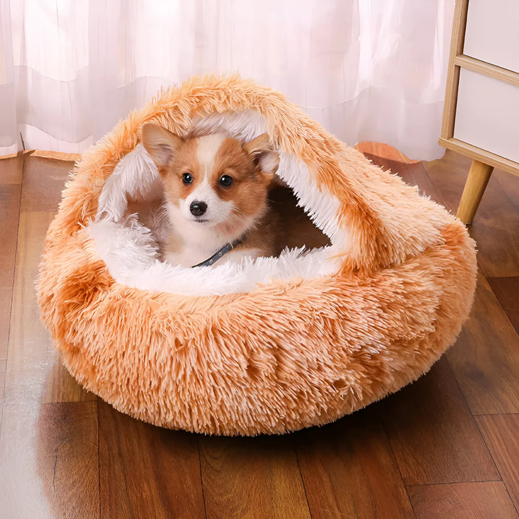 Waterproof semi-surrounded cloth dog kennel showing colour options and sizing from 35cm to 60cm