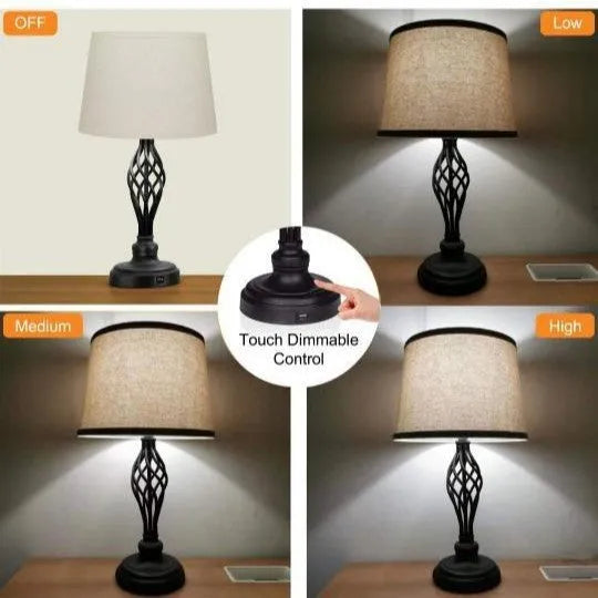 European-style alloy touch control bedside table lamp with USB charging port.