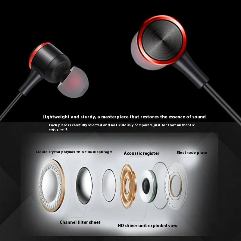 Wired in-ear headset with 3.5mm plug, TPE cable, and silicone ear caps in black colour
