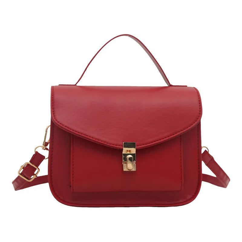 Retro style horizontal square messenger bag in PU material with crossbody strap and document compartment