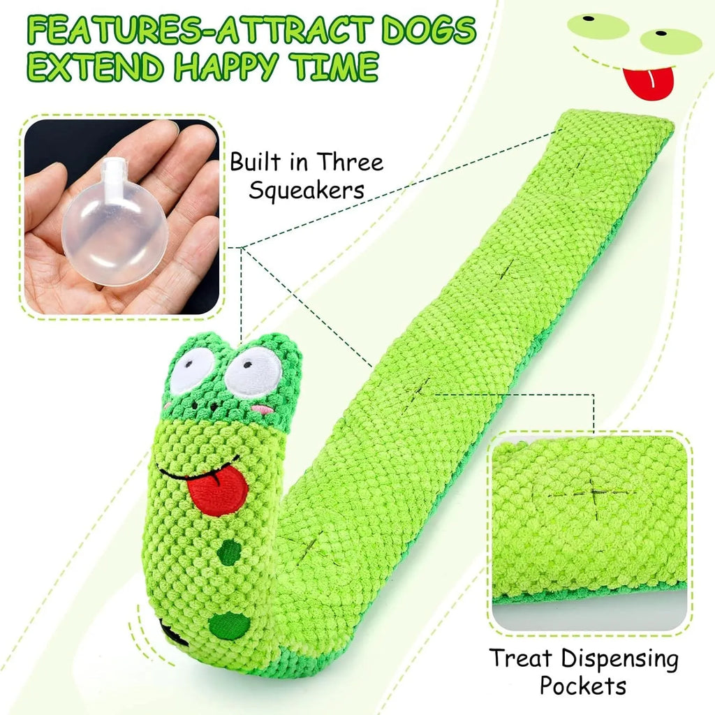 Interactive squeak dog toy in snail shape with thick velvet fabric, unfolds into a stick.