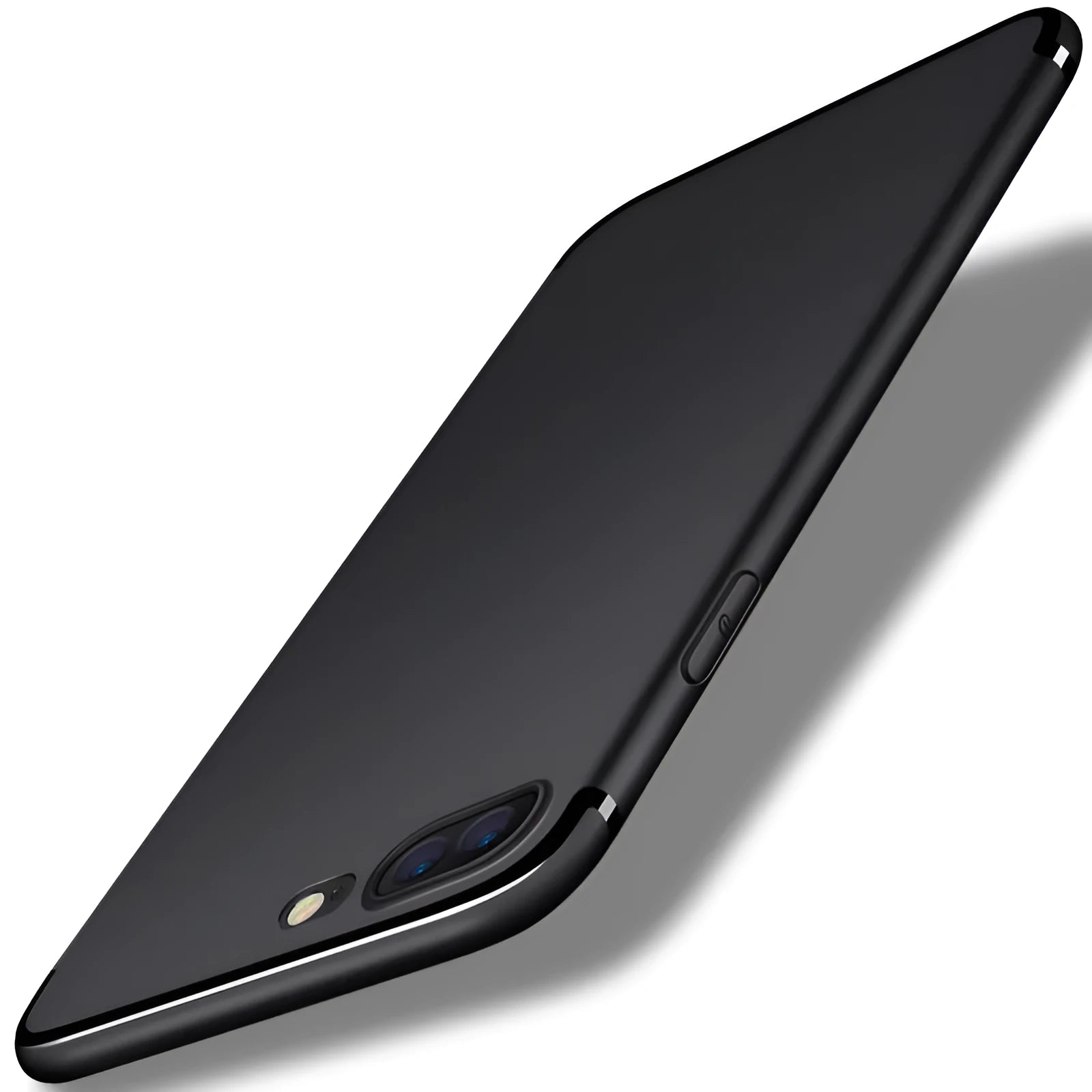 Black flexible TPU silicone mobile phone shell for Apple iPhone on a white background.