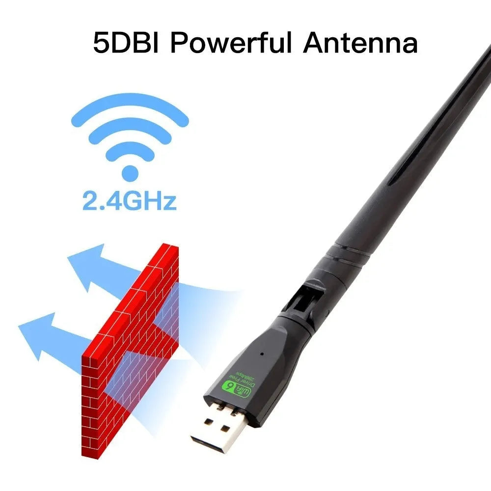 Black USB WiFi6 wireless network card for desktop PC and laptop computers