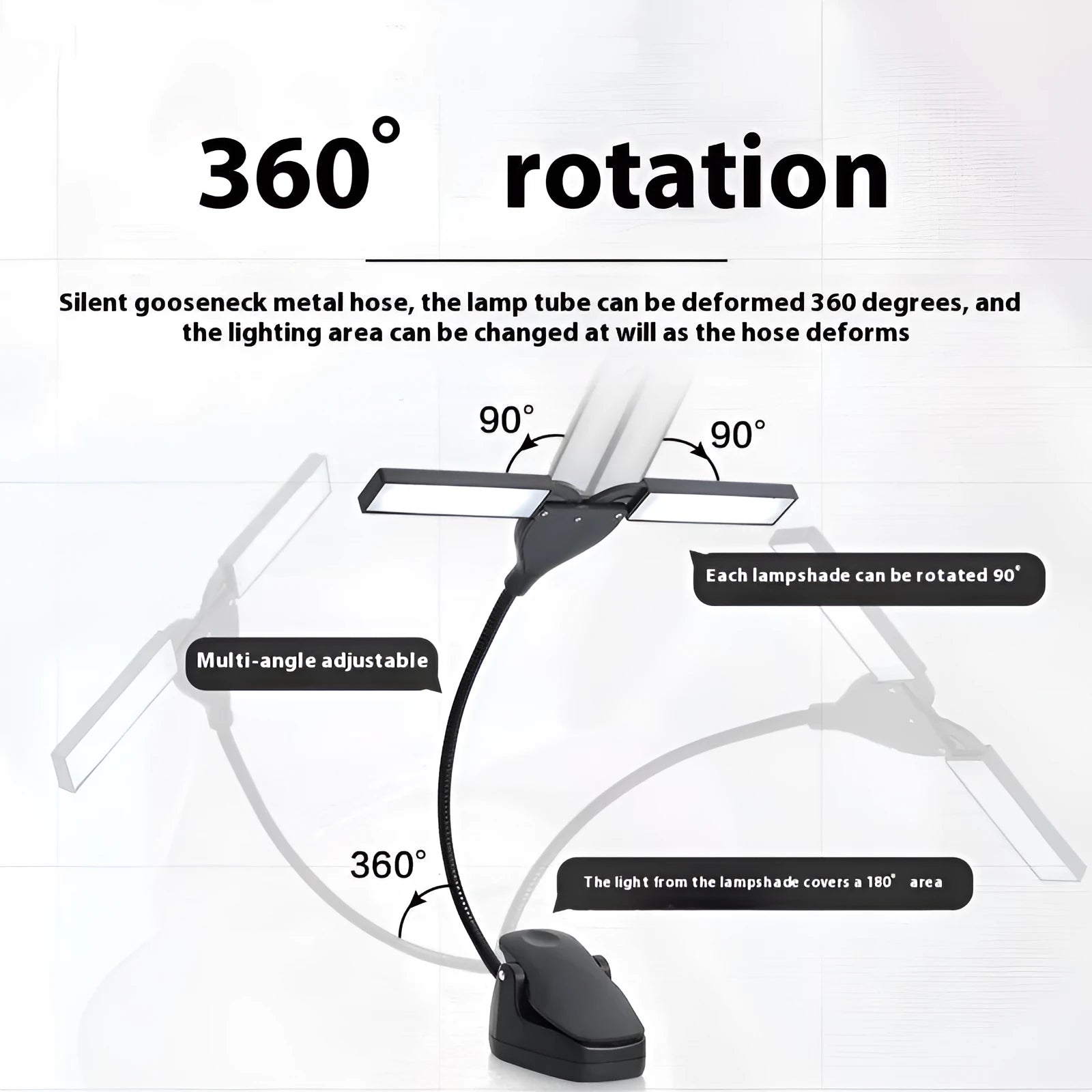 Black rechargeable music stand lamp with 28 LEDs clipped to a metal music stand.