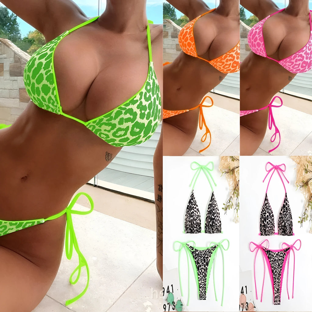 Women's lace-up triangle bikini top and split pants in a colour style from the available range