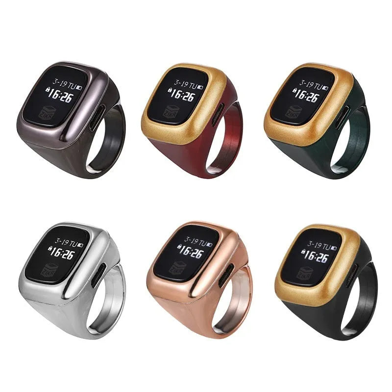Al-fatiha electronic prayer counter with LED display in black, silver, rose gold, wine red, green, or space gray finish.