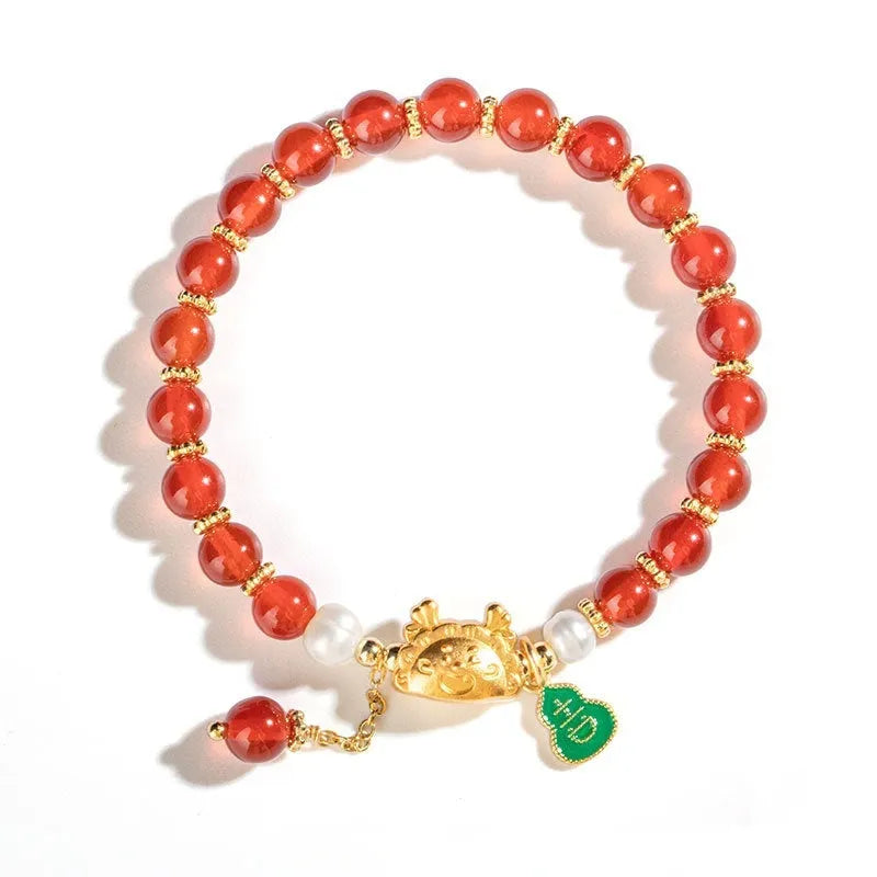 Handmade dragon zodiac bracelet with 8mm diamond-cut agate or crystal beads in one of five colour options.