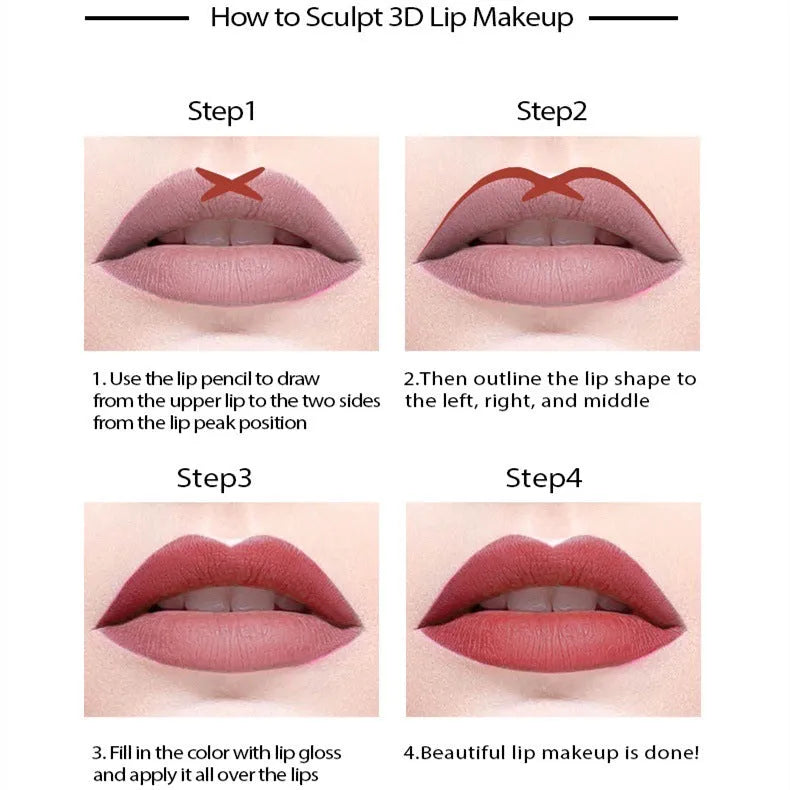 Matte lip liner pencil in standard packaging shown with colour range from shade 201 to 214.