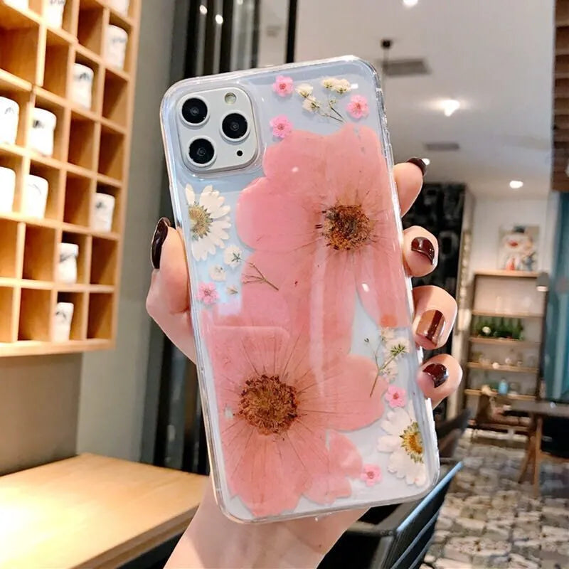 Floral phone case with large pink flower pattern for iPhone models