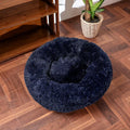 Pet sleep bed with anti-skid bottom and soft plush surface in beige