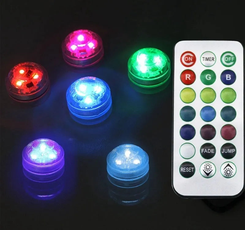 LED diamond diving light with remote control, RGB, IP65, plastic shell 3x2.5cm for vase and aquarium