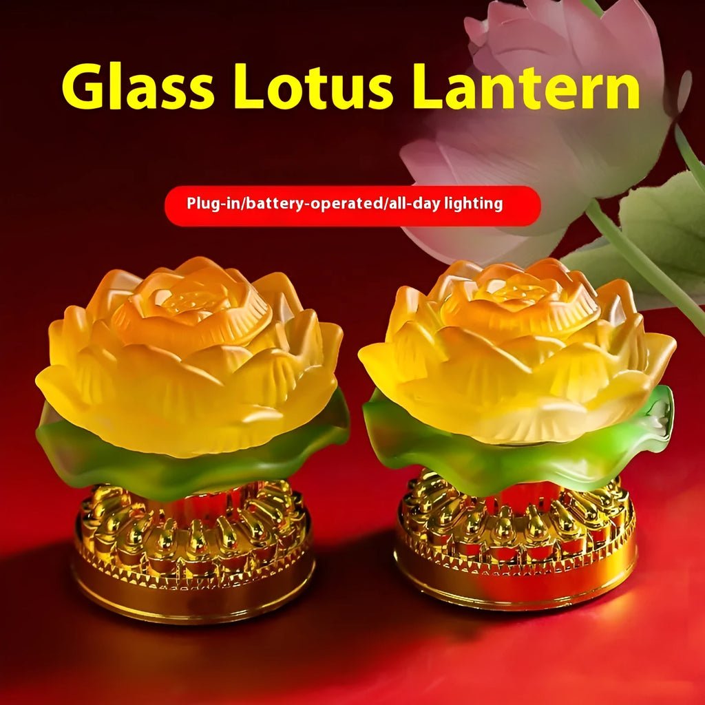 Chinese style yellow lotus table lamp with single cup design on a wooden surface.
