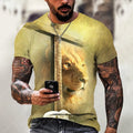 3D printed Jesus pattern on the front of a men's short sleeve polyester t-shirt.