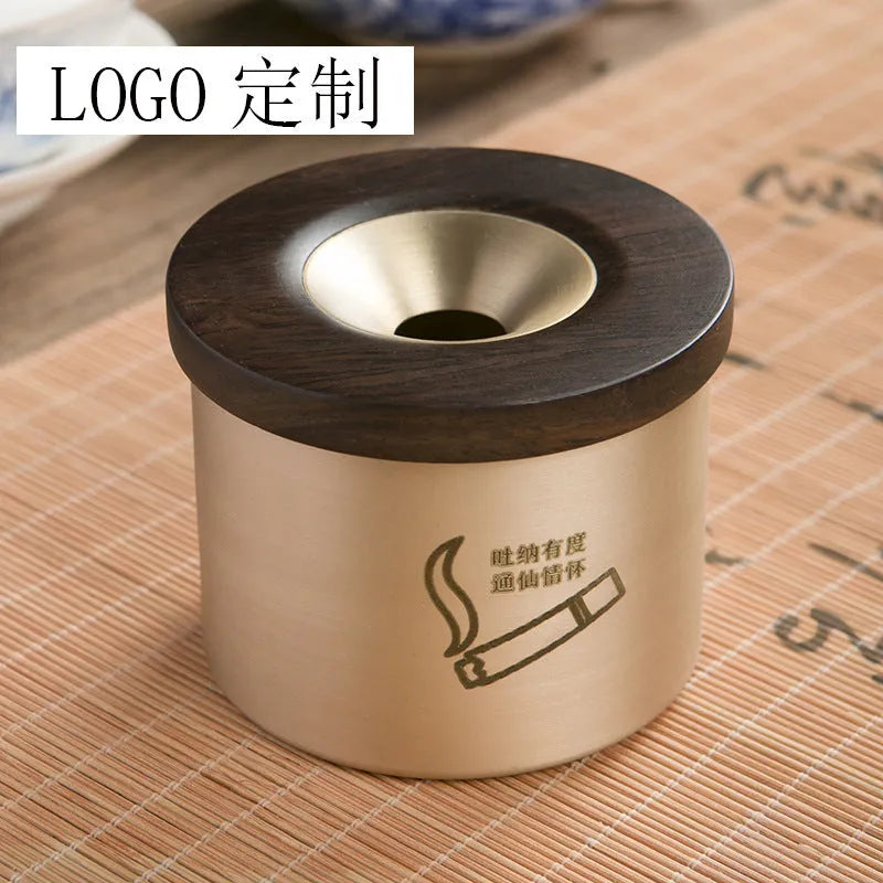 Creative retro copper ashtray with wooden lid in blackwood or rosewood option