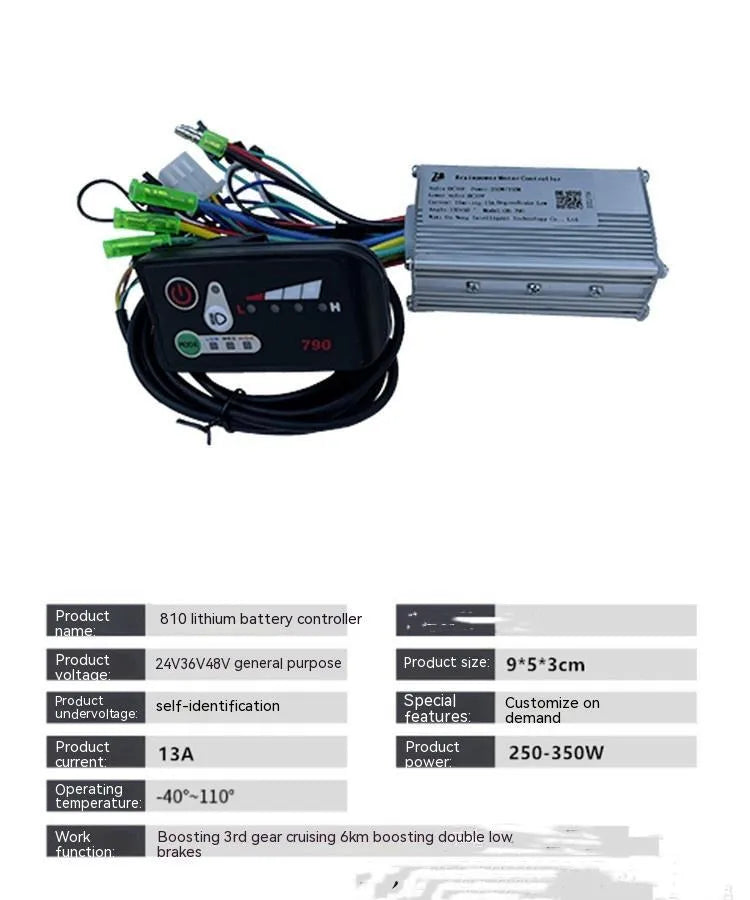 6-tube electric bicycle controller measuring 9x5x3cm for 24V 36V 48V systems up to 350W