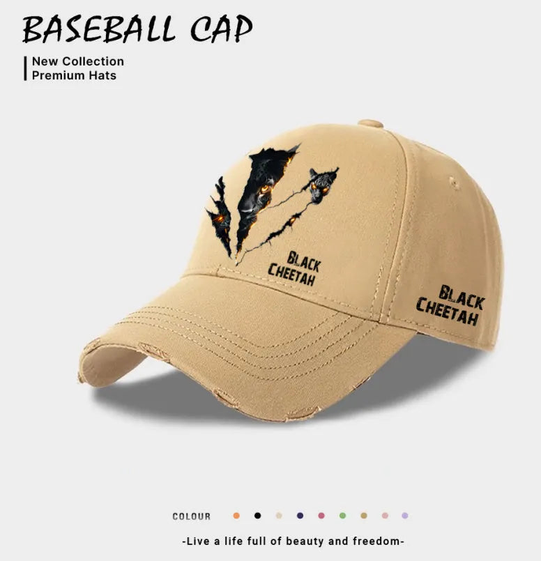 Men's casual baseball cap in polyester fabric showing beige, black and blue colour options