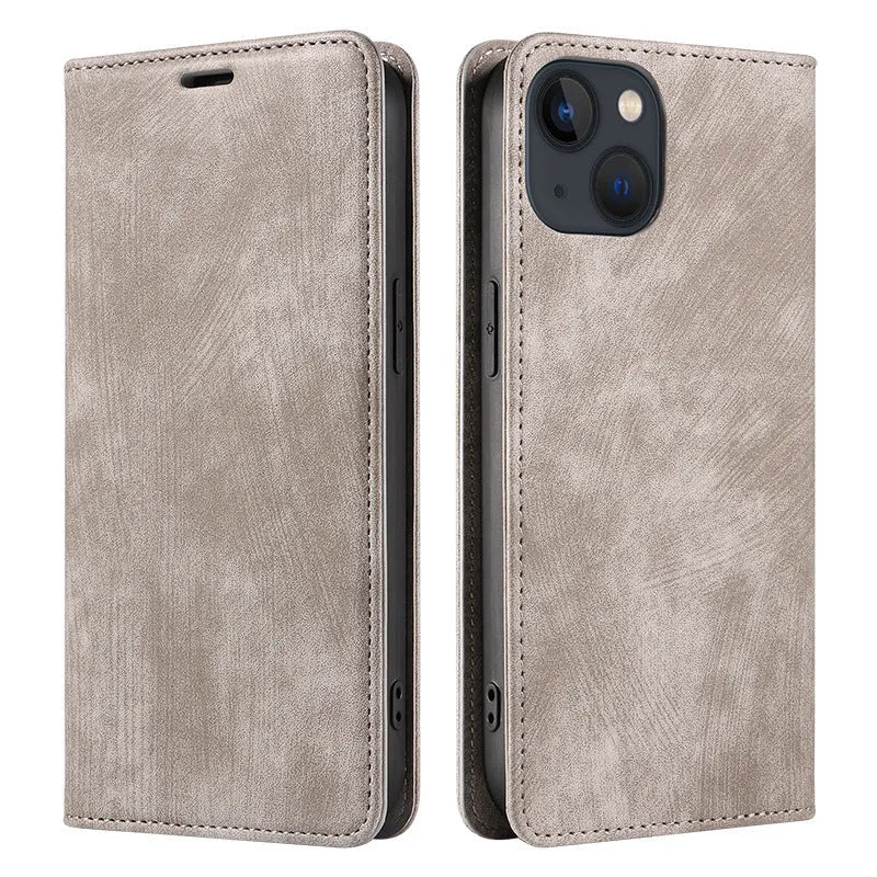 Magnetic flip phone case in various colours for multiple iPhone models.