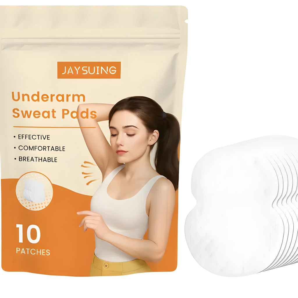 Pack of 10 underarm sweat absorbing patches with adhesive backing for clothing protection