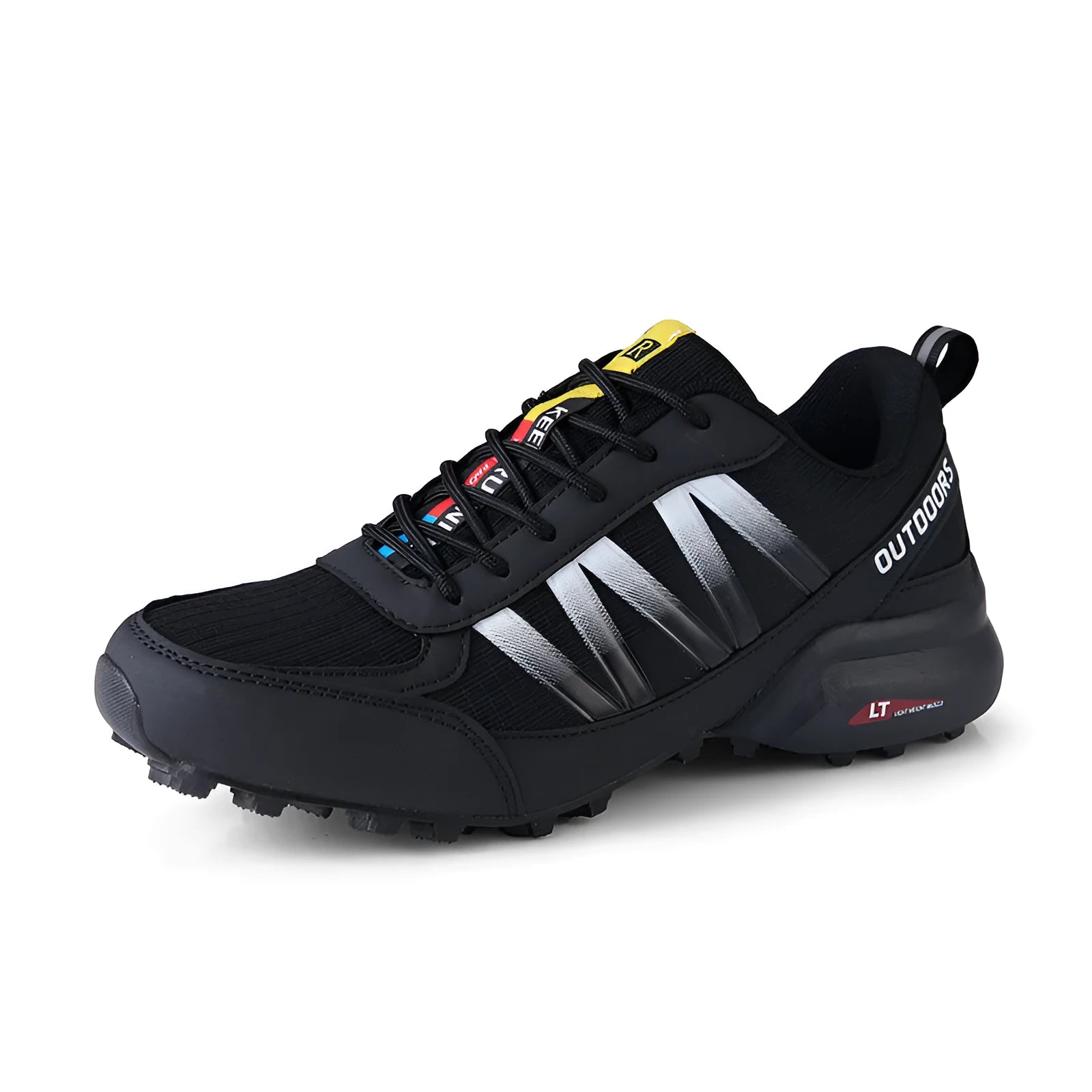 Mountaineering and hiking sneaker with rubber sole and lace-up front in black colour