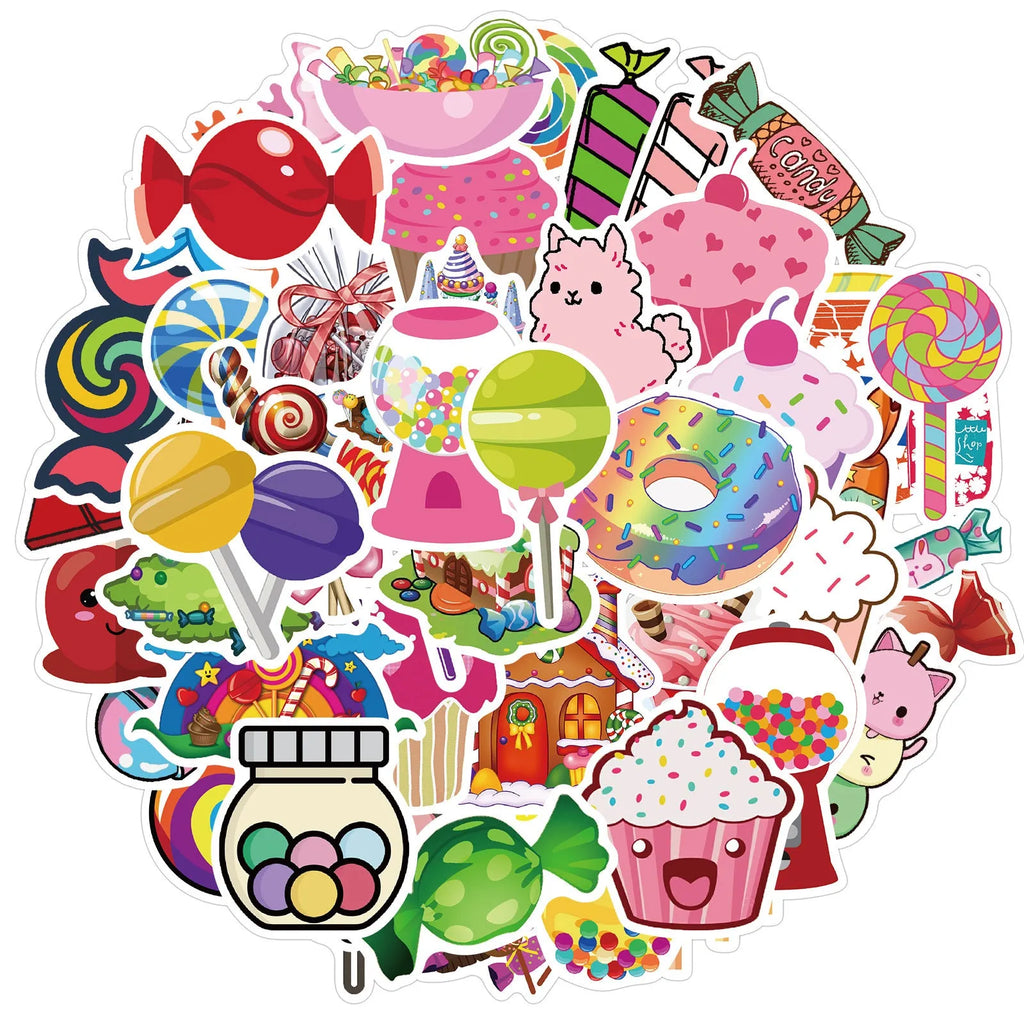 Candy series graffiti cartoon stickers 50-pack pink 4-6cm adhesive