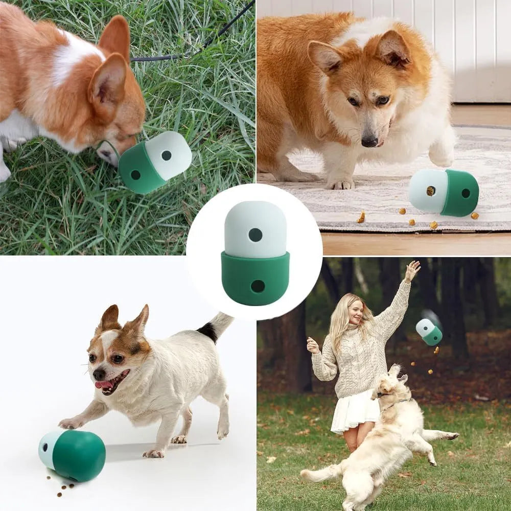 Dog treat dispensing puzzle ball in food-grade silicone with detachable design for small to medium dogs