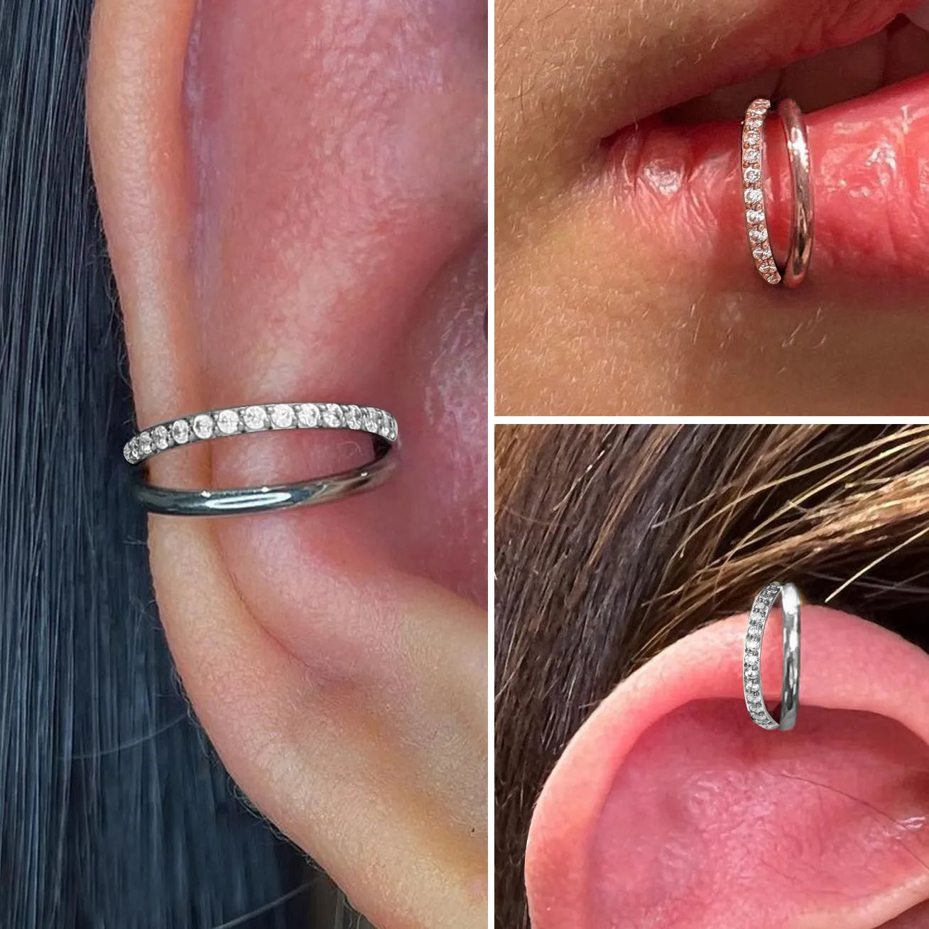 F136 titanium alloy fork nose ring in silver, available in multiple sizes for nose piercings.