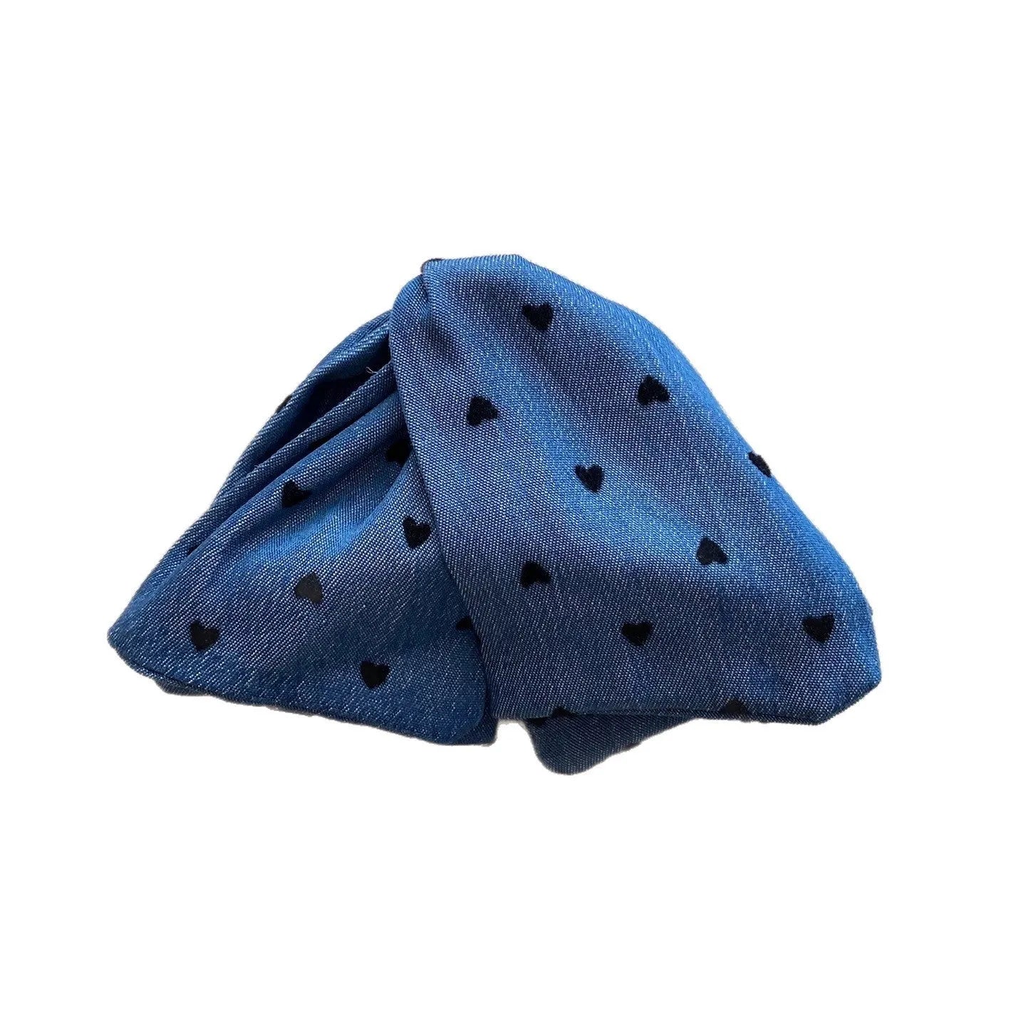 Handmade denim bow triangle hair accessory with fabric and acrylic decoration on plastic hairpin