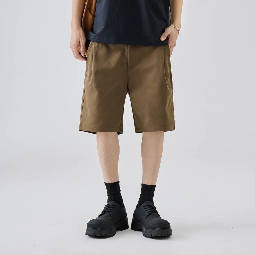 Summer business casual straight-leg trousers in micro-elastic polyester fabric, shorts length