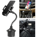 Black universal car-mount phone bracket showing adjustable side handles and a suction cup mount.