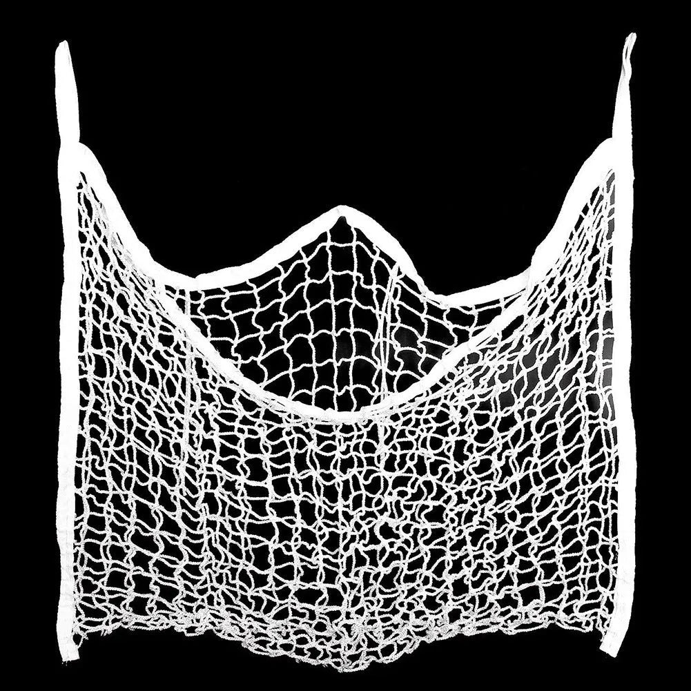 Woven grid hanging feeding bag for horses and cattle in black or white colour options
