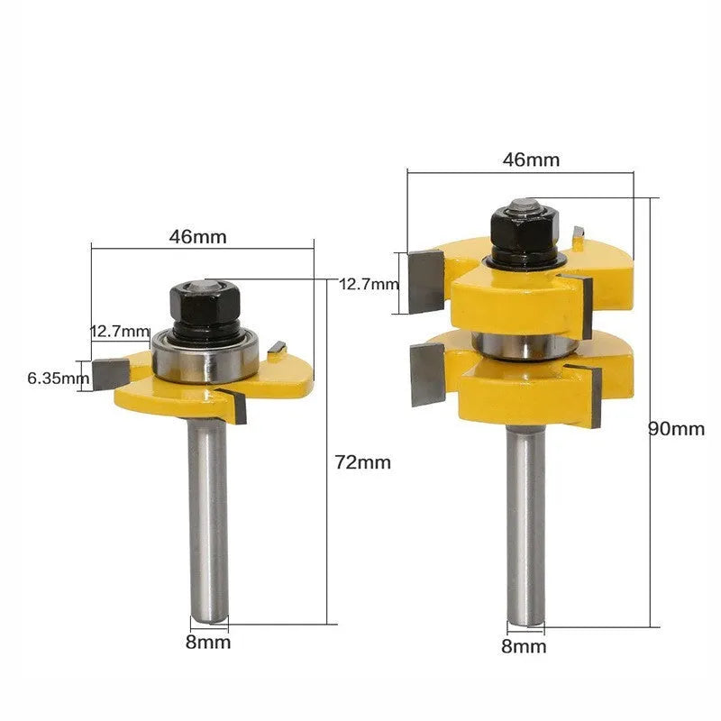 Carbide T-slot milling cutter with straight handle and 8 mm shank for woodworking
