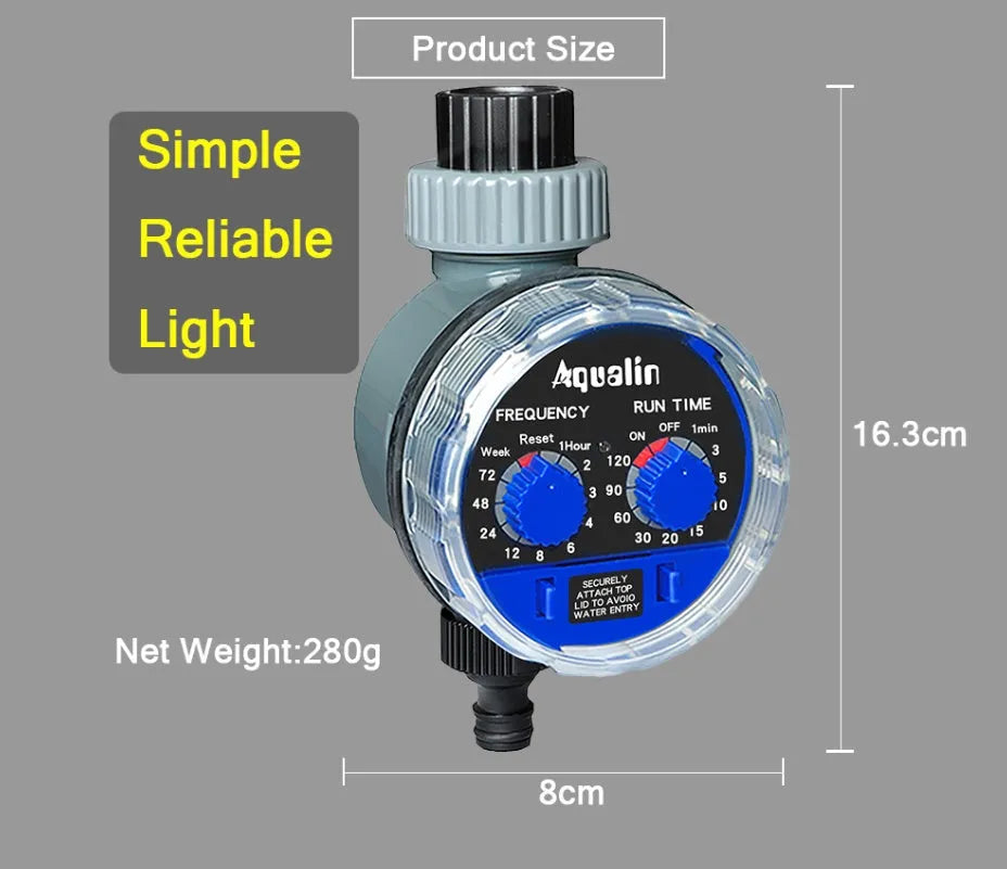 Automatic garden watering timer device with display and 3/4 inch hose connection