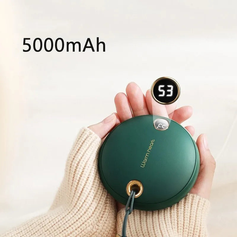 Green pink white power bank hand warmer 5000mAh with digital display screen and Type-C cable