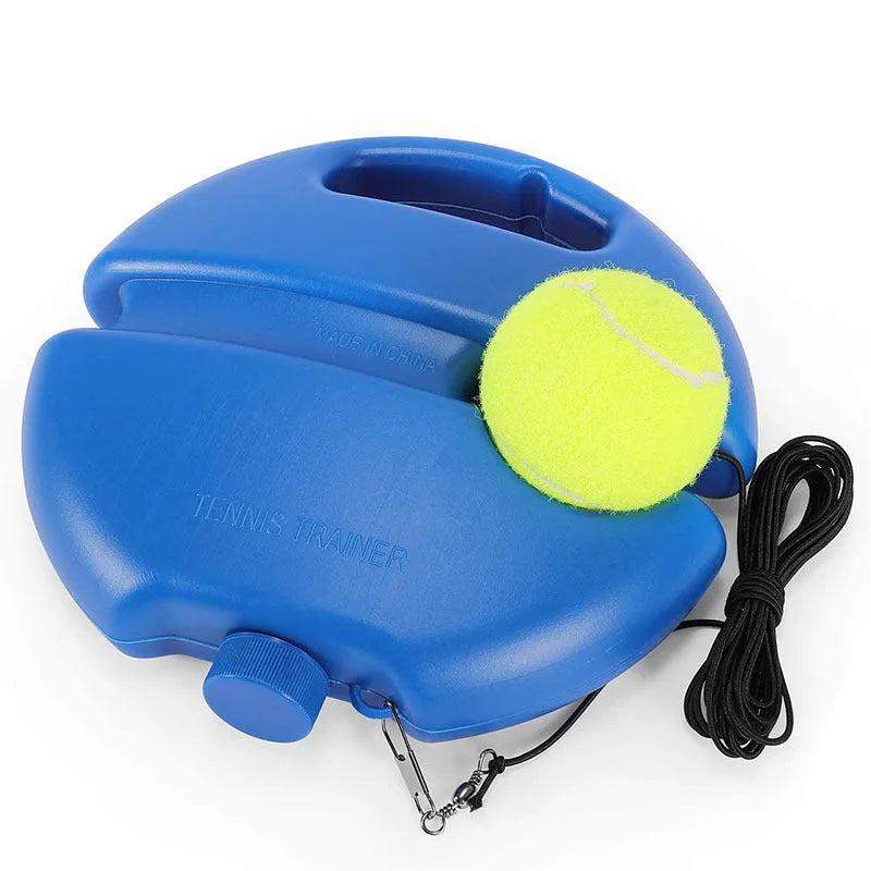 Blue chemical fibre tennis trainer with line on a flat surface