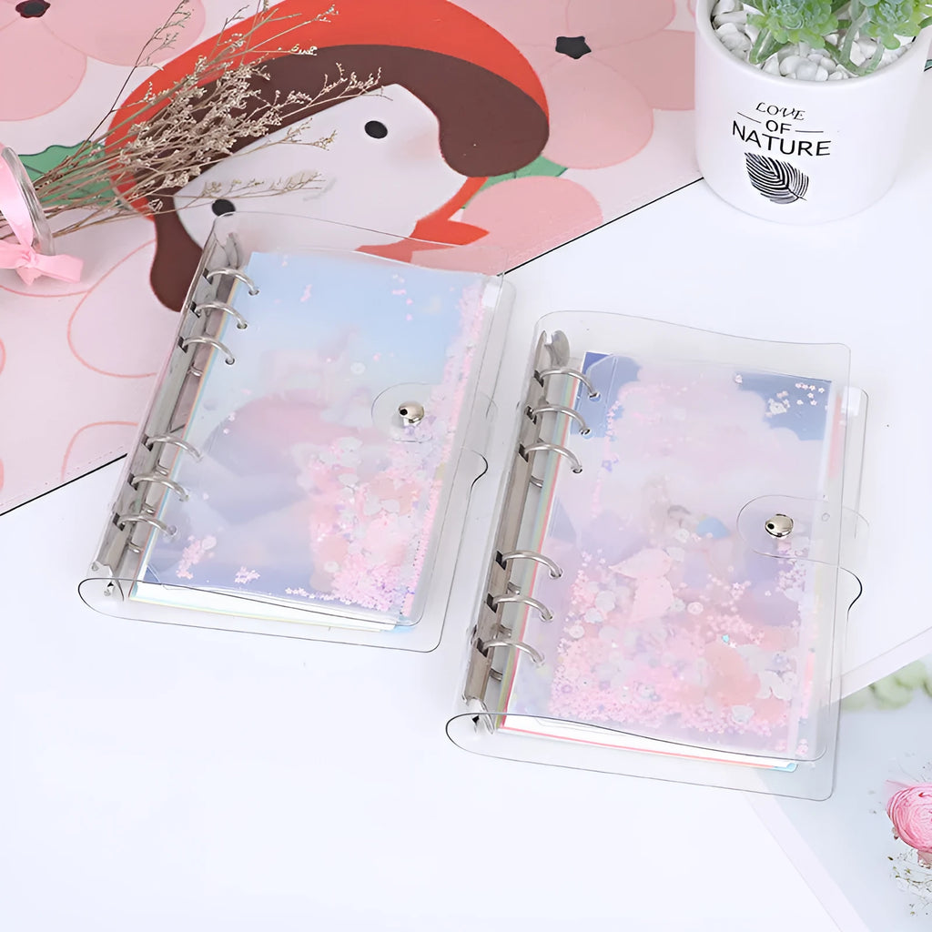 Metal binder shell with PVC cover in Alice Castle colour showing loose leaf binding and pull side bag