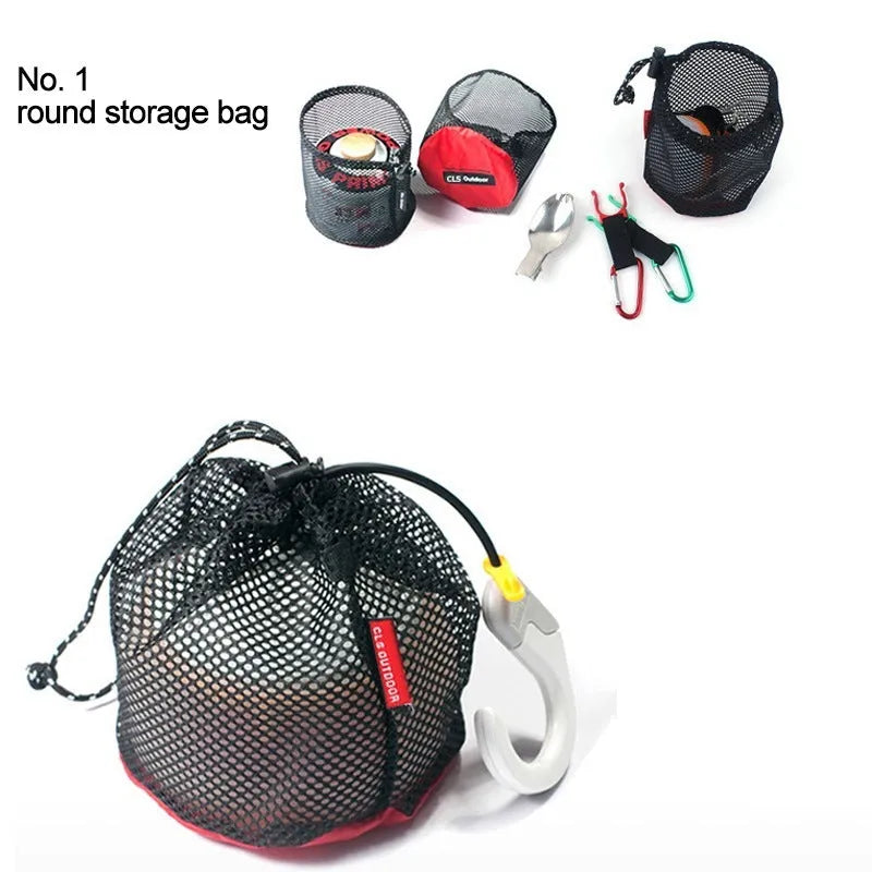 Set of five red travel storage bags made from Oxford cloth and mesh with zipper closures