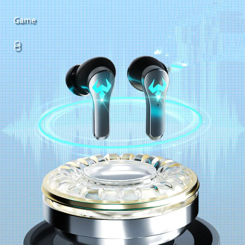 Black wireless in-ear Bluetooth sports gaming headset with earplug design