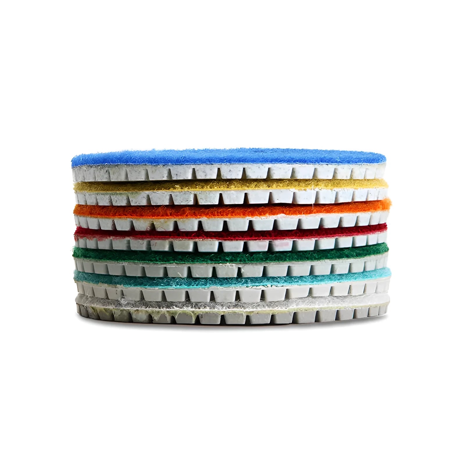 Set of 10 stone polishing pads with 80mm diameter and 10mm centre hole